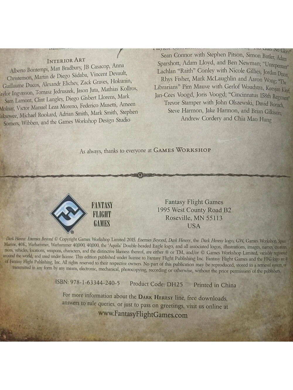 FFG Dark Heresy Enemies Beyond EX/NM